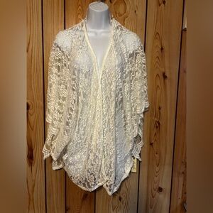 Liberty Live Women’s Ivory Lace Open Front Kimono Cardigan Poncho Shrug Size L